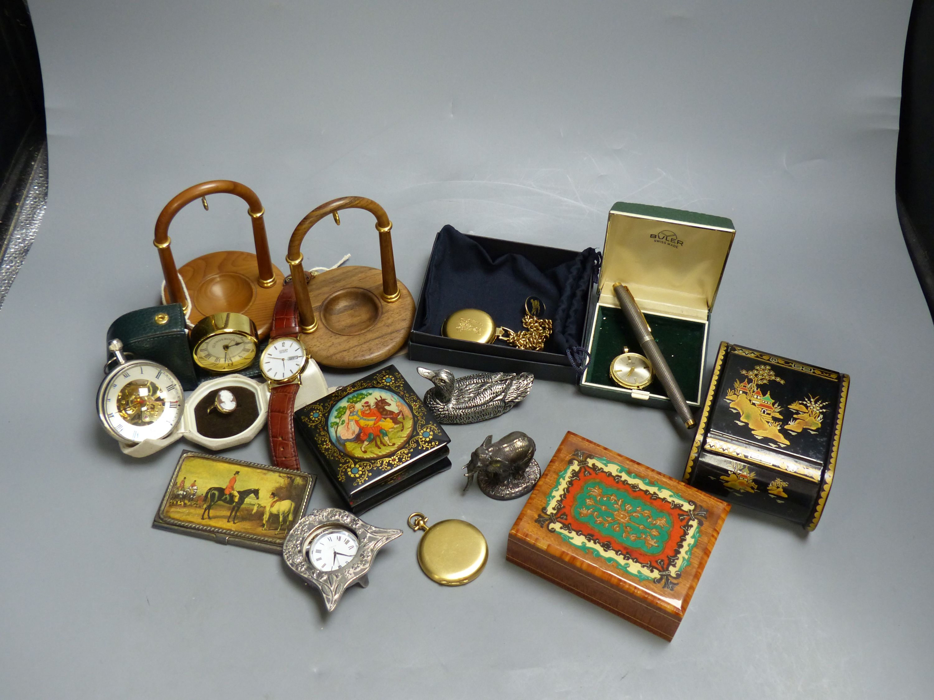 A gentleman's Citizen Eco-Drive wristwatch, two modern pocket watches and stands, various costume jewellery and other items